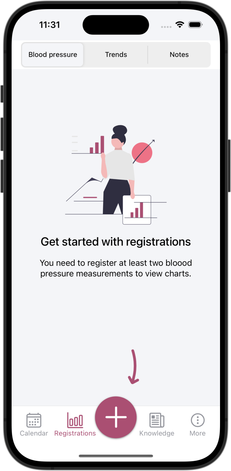 Mobil med MumCare appen åpen.